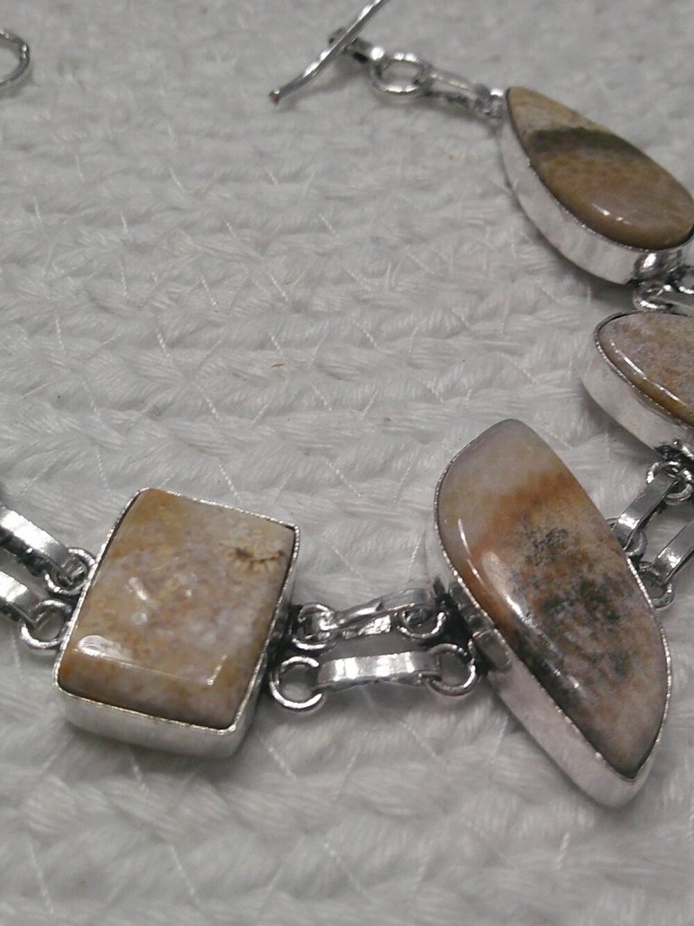 Natural FOSSIL CORAL Handmade Sterling 925 Bracelet Size 8 1/2" #450F